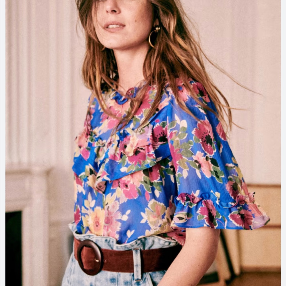 NWT Sezane Fleurine Floral Blouse Top FR 34. US 2.